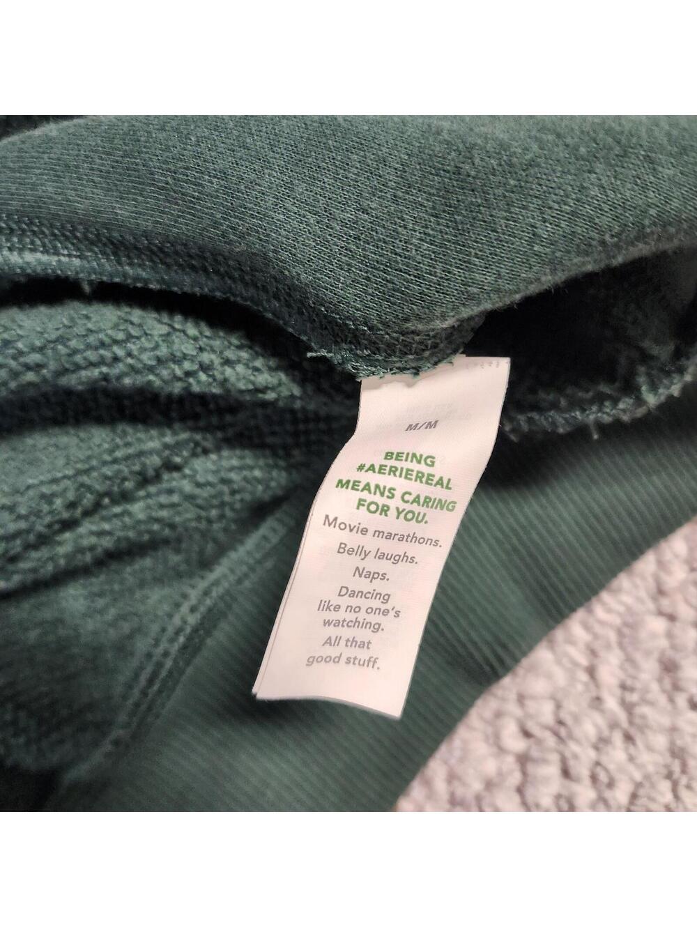 aerie Green Medium Fleece Panel Sweatshirt Pullover - Picture 4 of 9